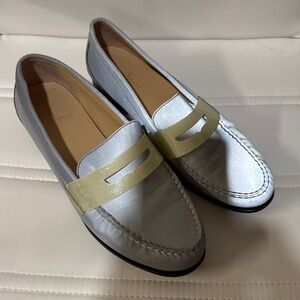 Cole Haan reflector grey penny loafers